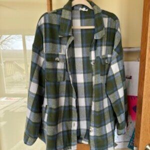 Green, Blue & White Button Up Jacket